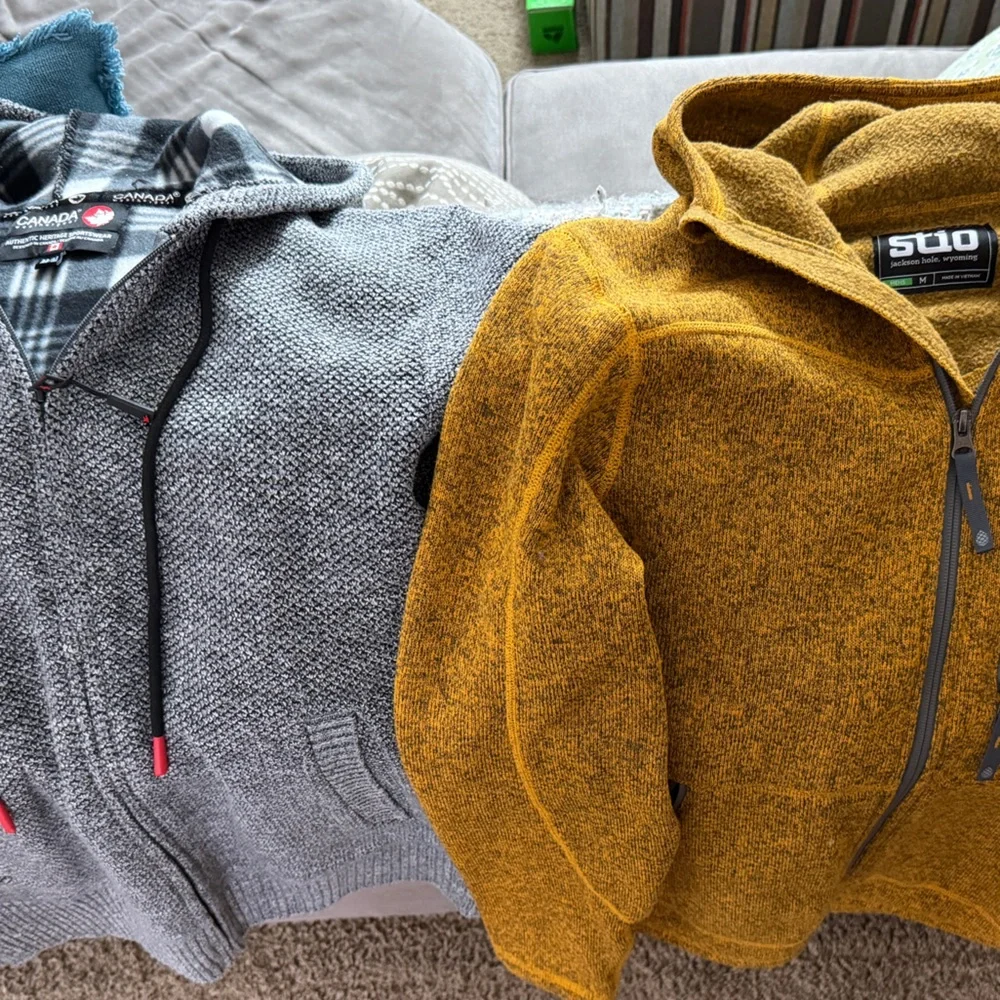 Stio Canada Weathergear Wool Blend Hoodies in Mustard and Gray - Picture 1 of 5